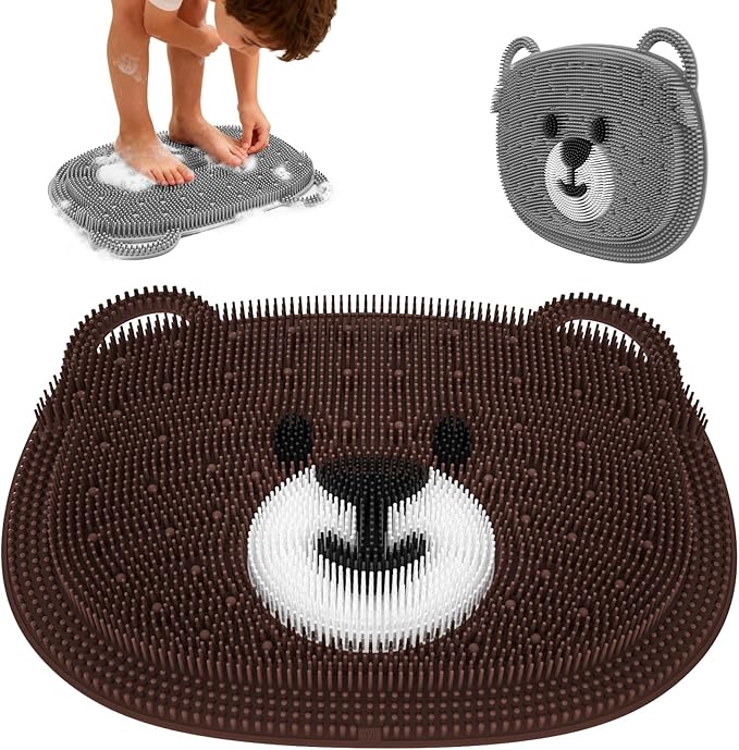 Foot Scrubber Mat in Shower 2 Pack Large - Silicone Foot Bath Exfloating Feet Deep Clean Brush Massager Acupressure Pad Improve Circulation & Feet Relief for Men Women Kids Children Cf&Gy