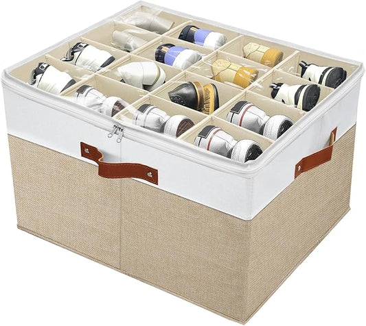 Shoe Storage Organizer for Closet,Stackable Shoe Storage Box for Entryway,Cube Storage Cabinet,Organizador De Zapato,Folding House Container with Clear Cover,Portable Holder Shoe Rack(Brown)