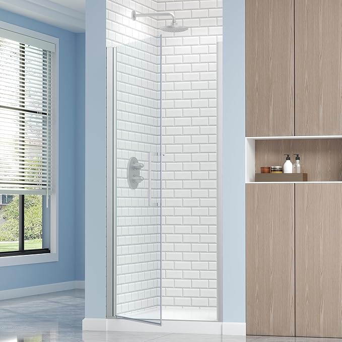 Frameless Pivot Shower Door 28.8-30" W X 72" H, 1/4" (6mm) Clear SGCC Tempered Glass, Hinged Pivot Swing Shower Door, Reversible Installation, Easy to Clean, Brushed Nickel