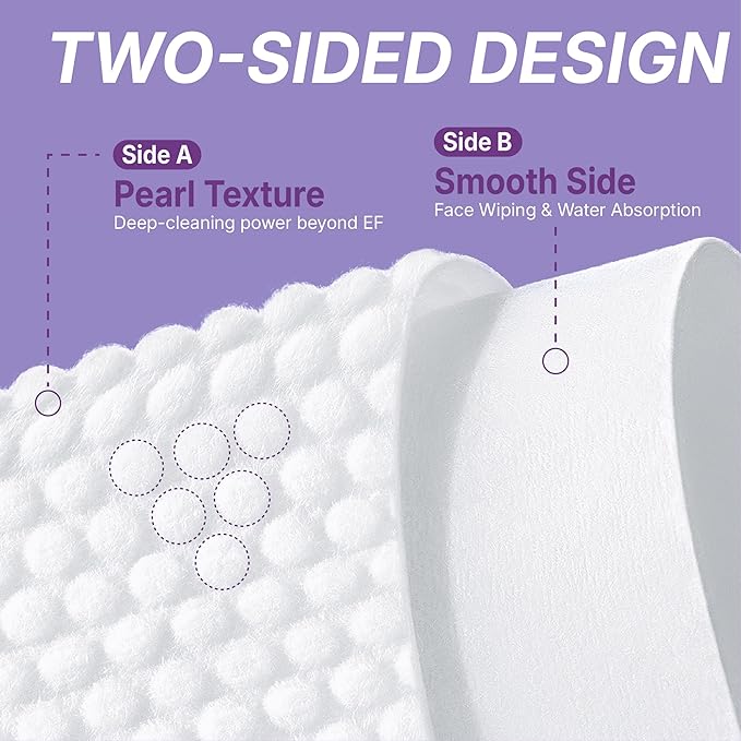 Disposable Face Towels XL 150 Count, Pearl Texture Facial Tissues for Deep Cleansing, Ultra Thick Makeup Remover Dry Wipes, Lint Free Cotton Tissue for Sensitive Skin