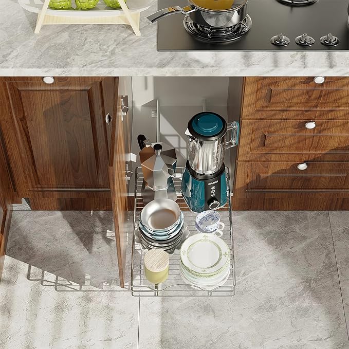 LOVMOR Pull Out Cabinet Organizer and Storage 14" W x 18" D, Slide Out Shelves for Kitchen Cabinets