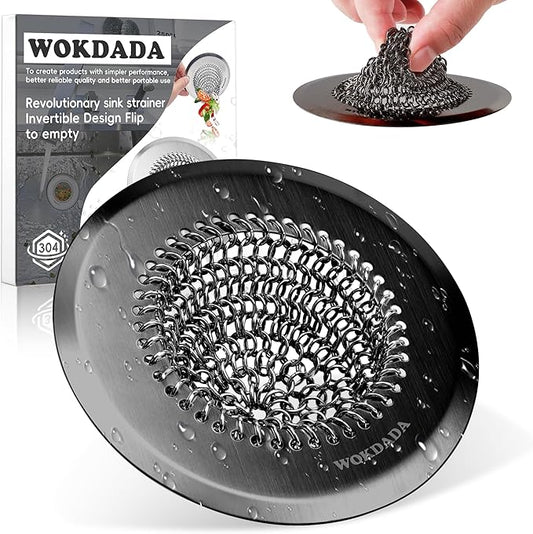 Sink Drain Strainer, Reversible Mesh Sink Strainer with 304 Stainless Steel, Wokdada Revolutionary Anti-Rust Kitchen Sink Drain Strainer for Garbage Disposal Food Catcher (Black)