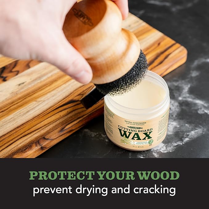 CLARK'S Cutting Board Wax - 2-in-1 Wood Butter & Food Grade Mineral Oil with Beeswax – Butcher Block Conditioner for Charcuterie & Cutting Boards – Lemongrass Essential Oil Scent – Made in USA, 6oz