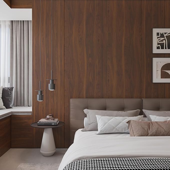 BOMENG Walnut Wood Contact Paper 16x79 inch Dark Brown Wood Wallpaper Peel and Stick Waterproof Removable Faux Wood Grain Vinyl Wrap Vintage Countertop Paper for Drawer Liner Cabinets Walls Desk