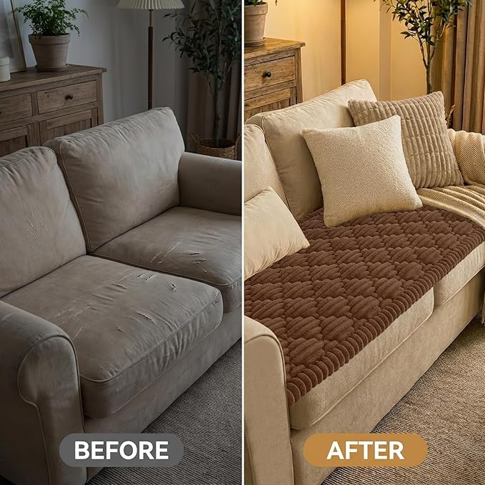 Smiry Pet Couch Cover for Dogs Washable, Non-Slip Fuzzy Couch Covers for 3 Cushion Sofa Pet Friendly, Soft Thick Furniture Protector Sofa Slipcover Mat for Dogs (Chocolate, 27.6" x 82.7")
