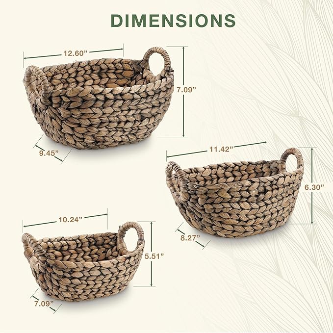 Set of 3 Wicker Storage Baskets for Organizing - Woven Decorative Baskets with Handles - Organizers for Bathroom, Kitchen, and Shelves (Espresso)