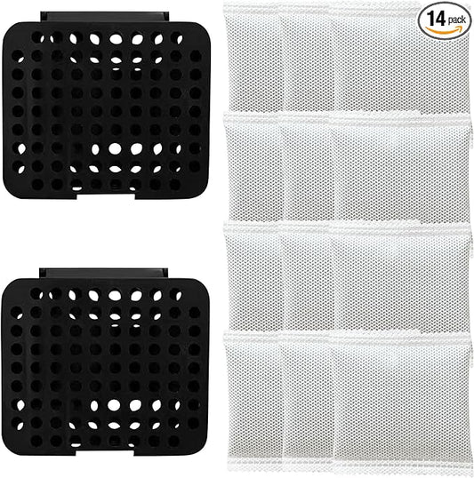 2 Pack Stick On Deodorizing Box, 12 Pack Odor Removing Refills for Trash Can, Activated Charcoal Odor Eliminator for Indoor Kitchen Trash/Diaper Pails/Wardrobe/Shoe Cabinet (Black)