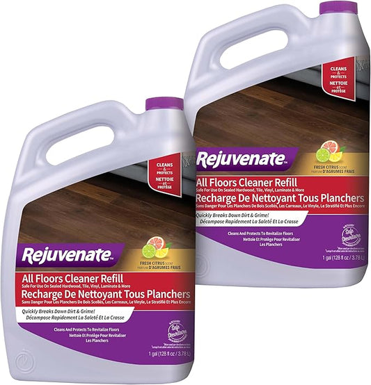Rejuvenate All Floors Cleaner Refill, Breaks Down Dirt and Grime, Cleans and Protects Floors Throughout Your Home, Including Sealed Hardwood, Tile, Vinyl, Laminate and More, 1 Gallon, 2 Pack
