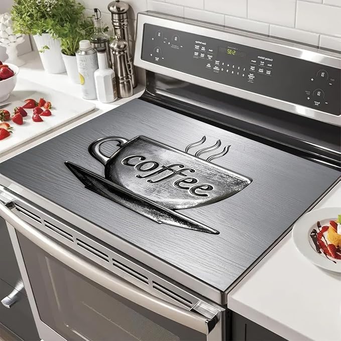 Stove Top Cover for Electric Coffee Cup Design Diatomite Stovetop Cover 28x20 Inch Heat Resistant Kitchen Coffee Bar Mat Sink Pad