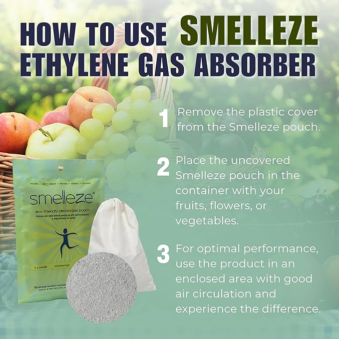 SMELLEZE Reusable Ethylene Gas Absorber Pouch: Treats 300 Sq. Ft. to Keep Fruits & Vegetables Fresher
