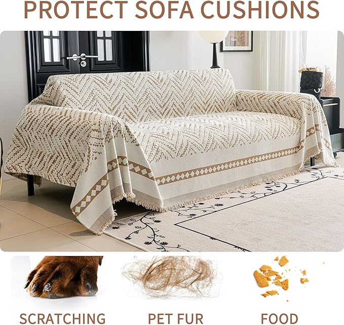 HAOMAIJIA Non Slip Couch Cover Sofa Covers for 3 Cushion Couch Washable sectional Couch Covers for Dogs pet Furniture Protector Couch Cover Blanket for Living Room (MR-Khaki, 71"x134")