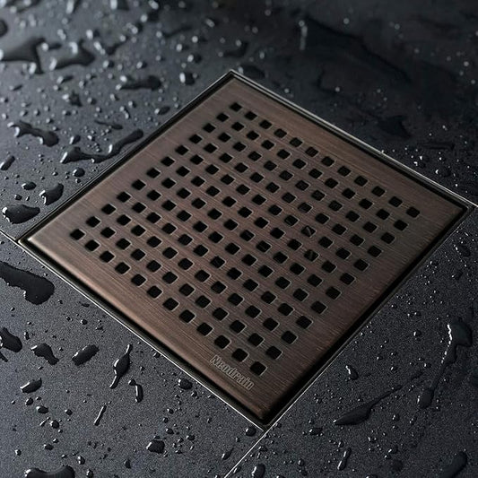 Neodrain 6 in Square Shower Drain, Oil Rubbed Bronze, Removable Quadrato Pattern Grate, with PVC Shower Drain Base and Rubber Gasket, Square Drainage. CUPC Certified, Includes Hair Strainer, ORB