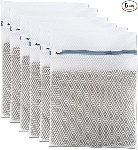Honeycomb Mesh Laundry Bags for Delicates, 6Pcs Bra & Lingerie Wash Bags with Zipper, Mesh Washing Bags for Machine 12x16 Inch