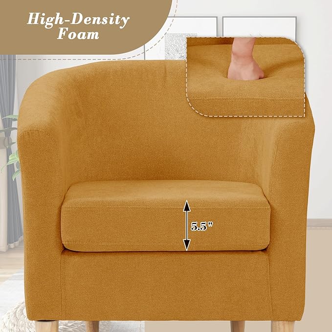 Athena Collection Modern Barrel Accent Chair with Ottoman, Furry Cozy Reading Arm Chair for Adults, Comfy Uphosltered Sofa Armchair with Footrest for Living Room, Bedroom, Small Space, Yellow