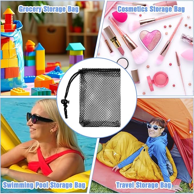 6 Pcs Small Mesh Bags, Mesh Drawstring Bags Beach Drawstring Bag Black Pouch for Traveling 6 X 4 Inches Small Net Bag with Cord Lock Closure Durable Nylon Net Pouches for Beach Games