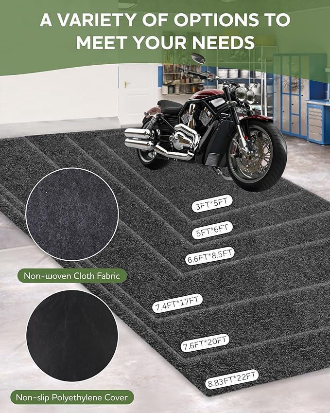 Large Garage Floor Mat 6.56'x8.53' for Under Car Protects Floor, Cuttable Water Containment Mat, Non-Slip Oil Spill Mat for Car-Wash/Driveway/Doorway