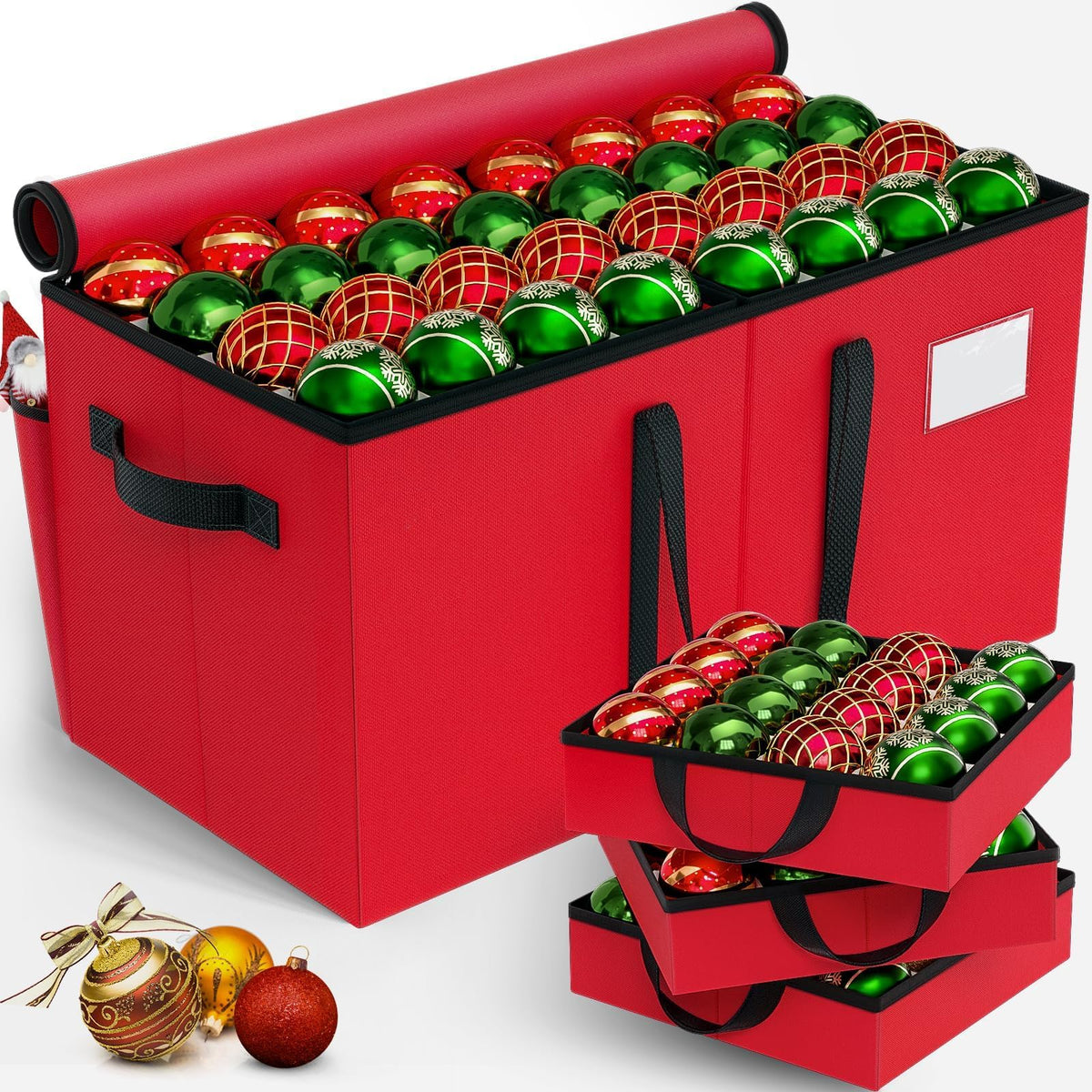 Christmas Ornament Storage Box, 8 Individual Trays with Handles - Image 1