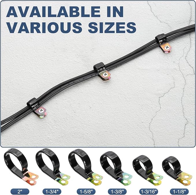 PATIKIL 1-1/8 Inch Vinyl Coated Cable Clamps, 50 Pack Galvanized Steel Metal Cable Clips Rubber Cushion Insulated Pipe Clamps for Tube Lines Cord Wire Management, Black