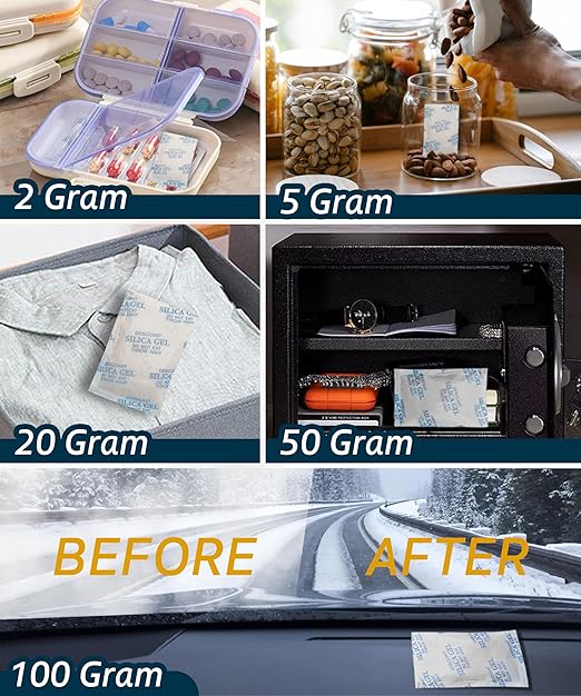5 Gram (20 Pack) Color-Indicating Silica Gel Packets, Each 5 Pack Individually Sealed, Food Grade Desiccant - Rechargeable Moisture Absorbers for Food Storage, Electronics, 3D Filament & Safes