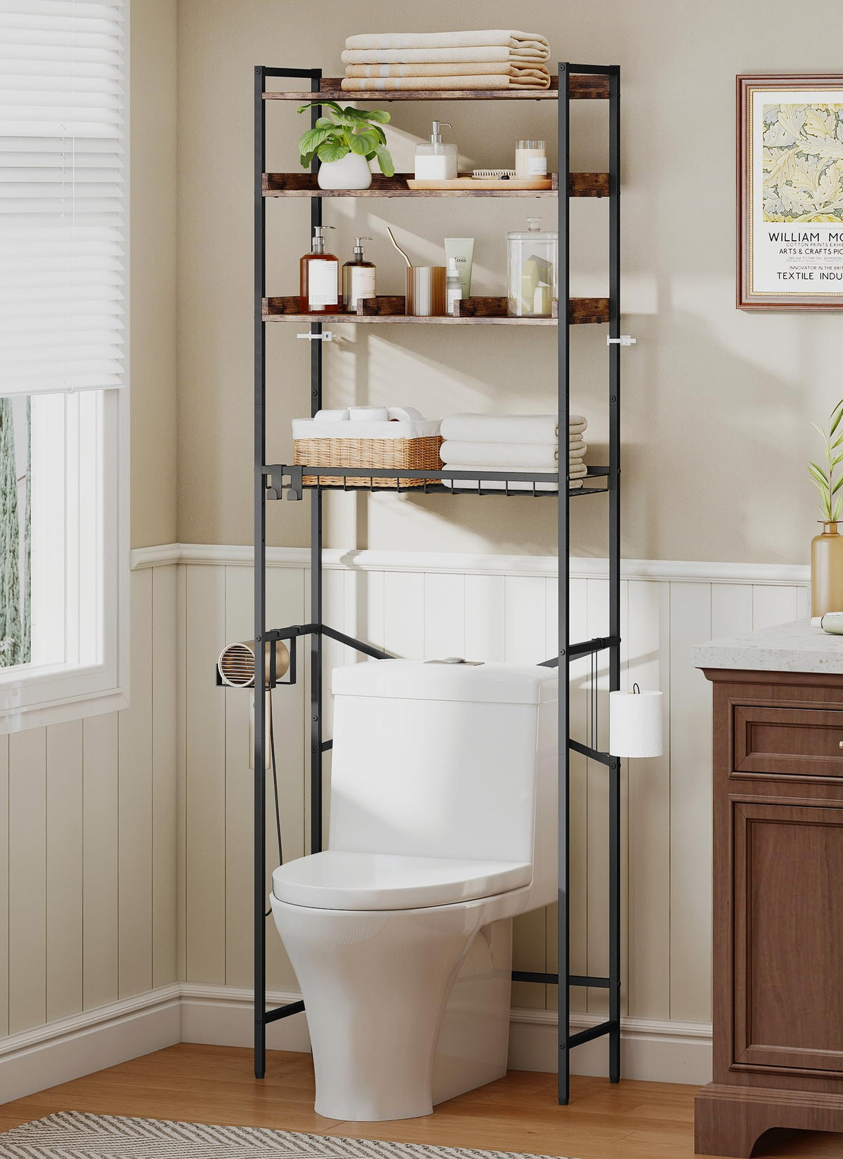 4 Tier Over The Toilet Storage Shelf with 3 | Bathroom Organizatio - Image 1