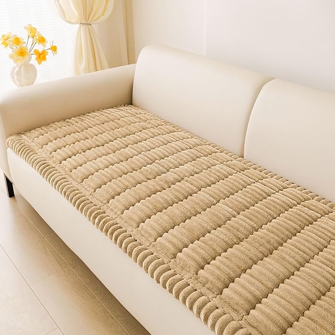 hyha Couch Covers for Dogs Washable, Non Slip Plush Dog Sofa Protectors, Fuzzy Pet Couch Covers for 3 Cushion Sofa Pet Friendly (Camel, 27.6" x 88")