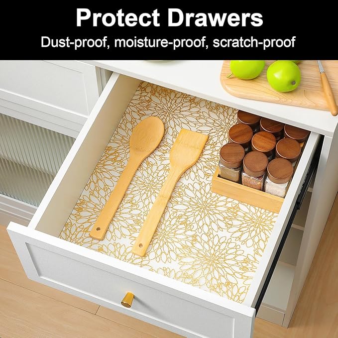 Cooyes Shelf Liners for Kitchen Cabinets, Waterproof and Oil-Proof Kitchen Cupboard Liner, Refrigerator Liners and Plastic Drawer Mats EVA Non Adhesive Shelves（17.5" W x 197" L）
