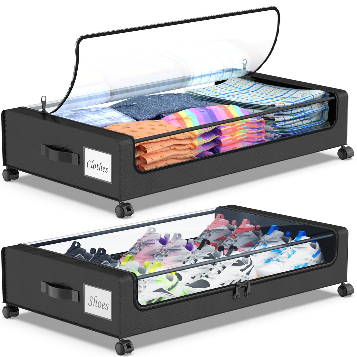 Beborxue Under Bed Storage with Wheels, 2-Pack, Black - Image 1