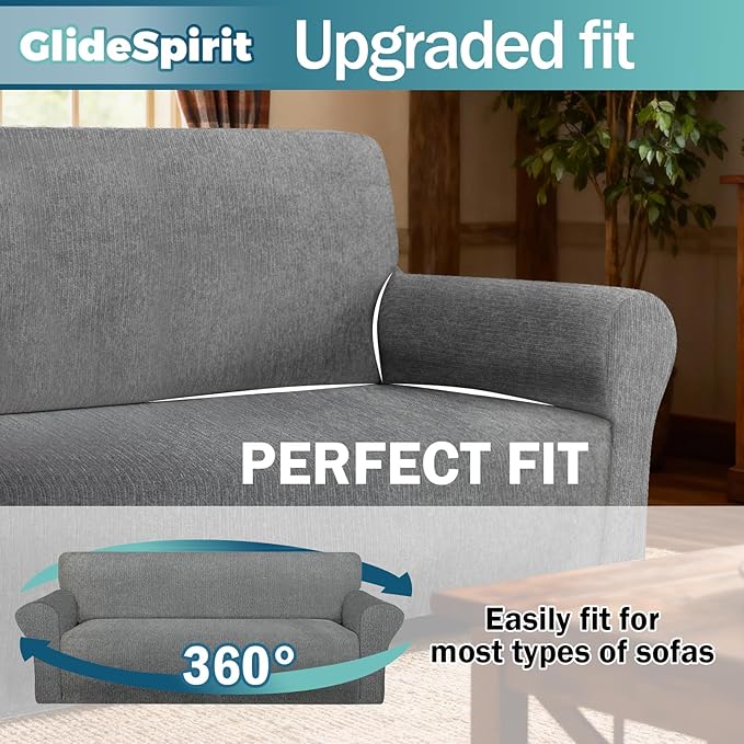 Waterproof Stretch Spandex Chair Sofa Slipcover - Non-Slip Soft Couch Cover with Elastic Bottom, Washable Leakproof Furniture Protector for Kids, Pets, Dogs & Cats (Chair, Light Gray)