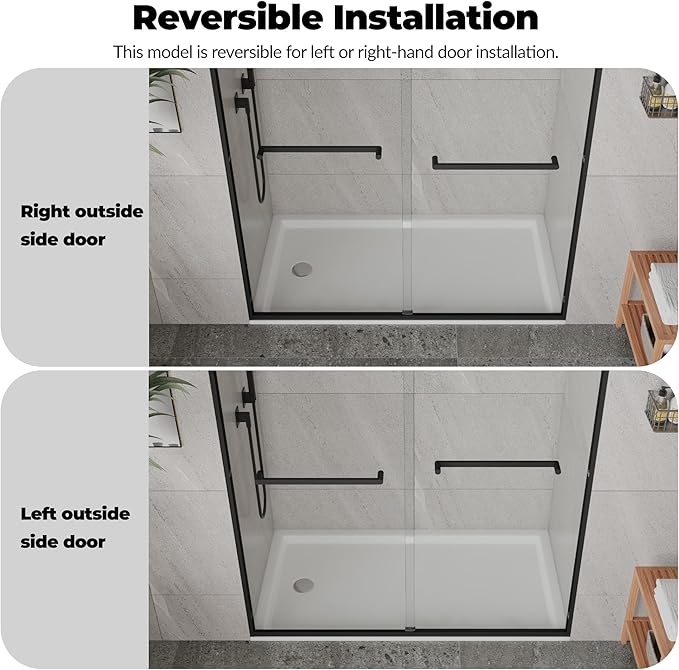 Shower Doors Glass Sliding 60 Inches, 56–60 inch W x 72 inch H Double Sliding Shower Doors, 8mmTempered Glass Sliding Shower Doors with Easy-Clean Coating, Smooth Rollers.Aluminum