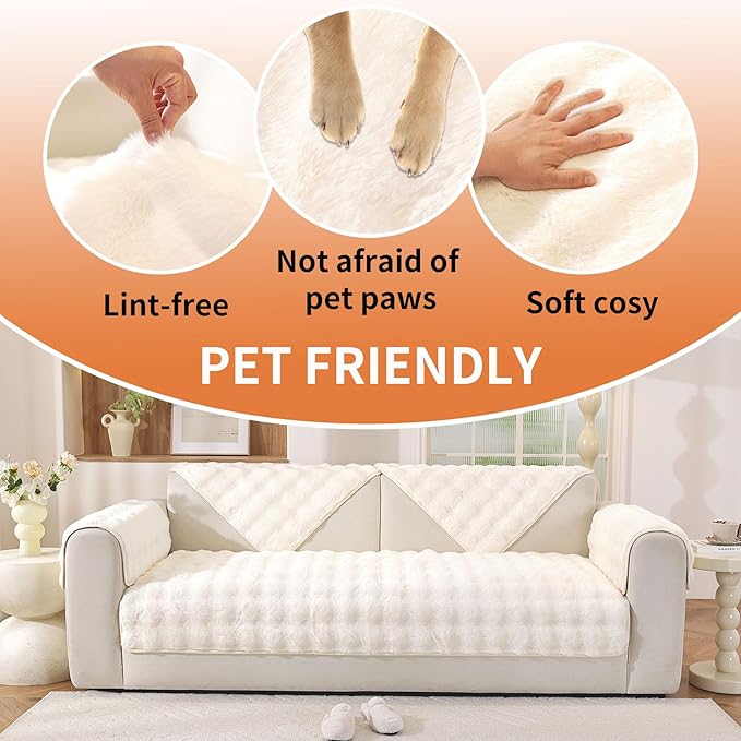 Non-Slip Couch Arm Covers,Thick Soft Recliner Arm Chair Covers Set of 2 Waterproof Armrest Covers for Sofa, Washable Faux Fur Sofa Arm Cover (Off White, 24" x 24" 2 Pack)