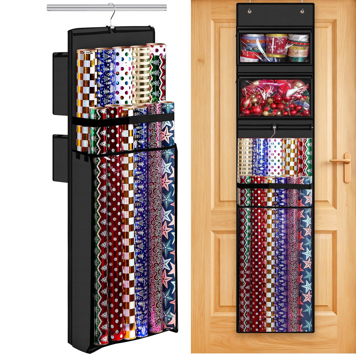 Hanging Wrapping Paper Organizer Storage, Over Door Gift - Image 1