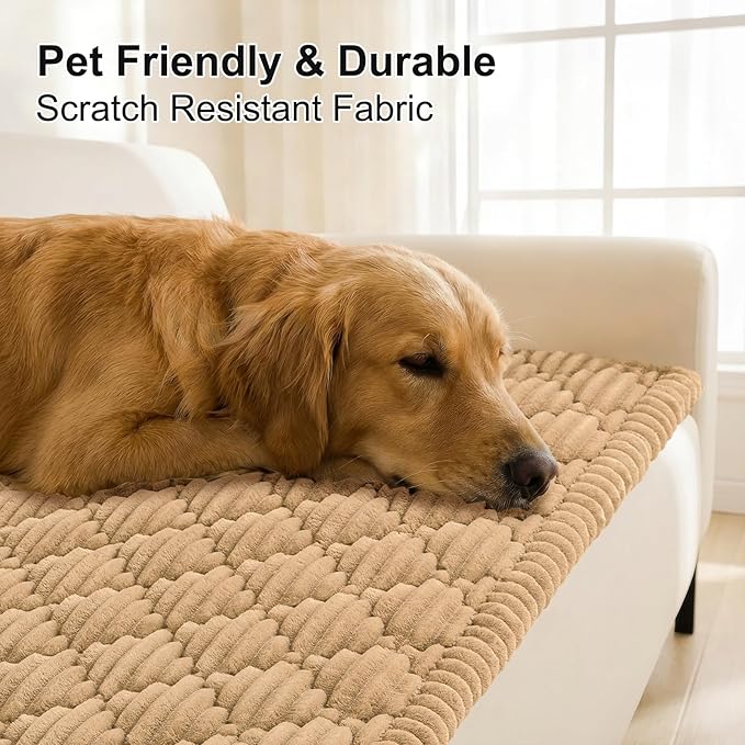 Smiry Pet Couch Cover for Dogs Washable, Non-Slip Fuzzy Couch Covers for 3 Cushion Sofa Pet Friendly, Soft Thick Furniture Protector Sofa Slipcover Mat for Dogs (Camel, 27.6" x 88")