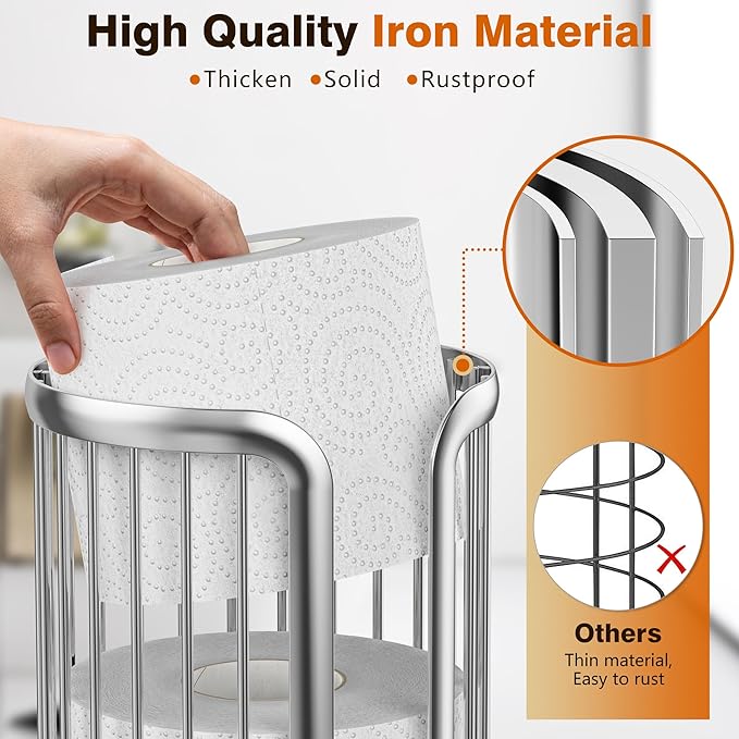Toilet Paper Holder Stand, Freestanding Toilet Tissue Organizer, Minimalistic Storage Solution, Reserve Mega Rolls,Modern -2PACK Silver