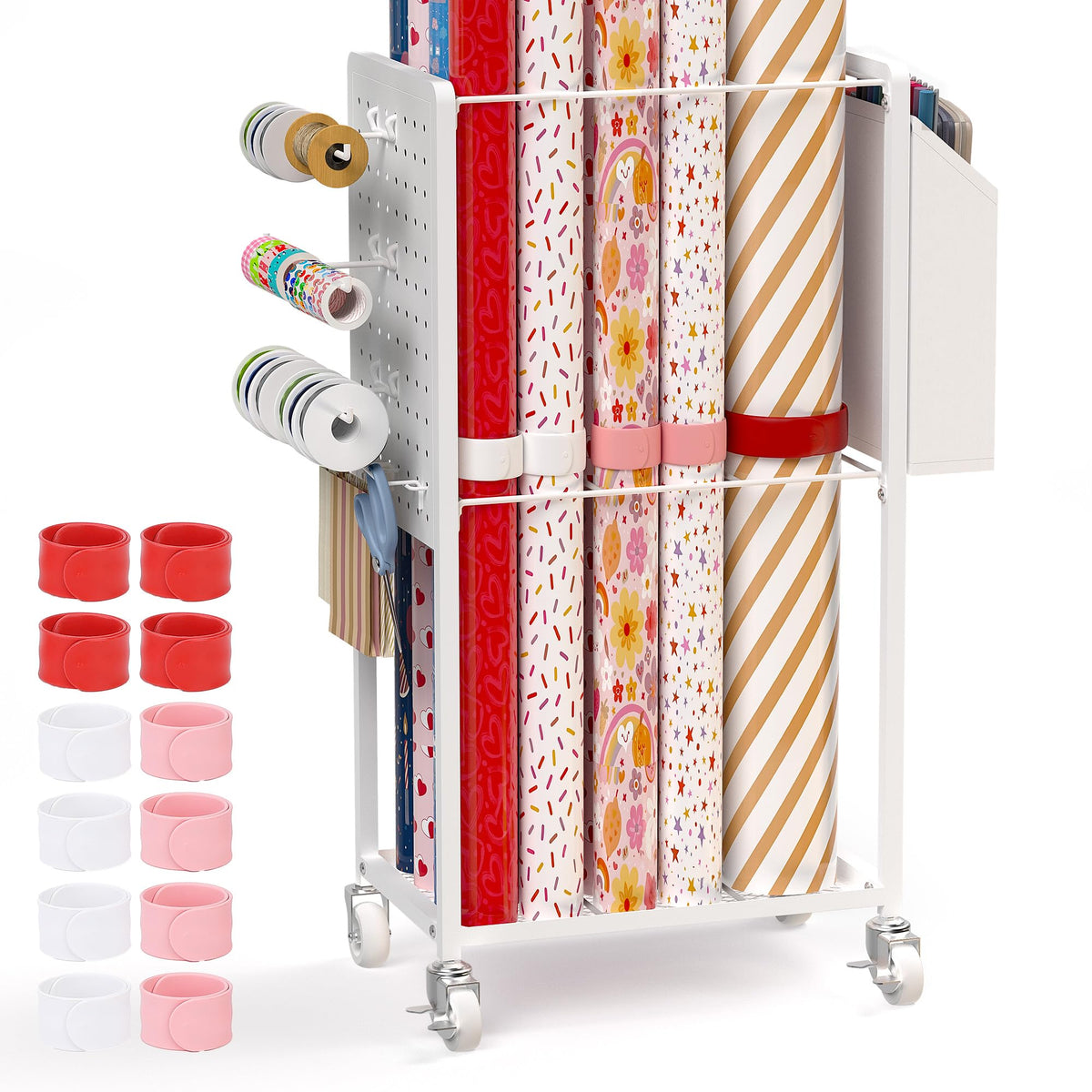 Wrapping Paper Storage Cart Station with 12PCS Slap Bands - Image 1
