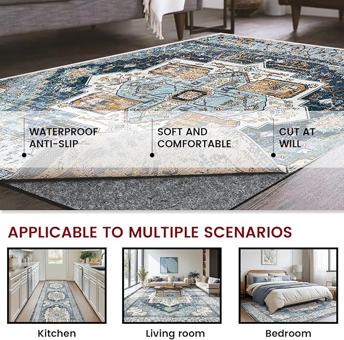 Waterproof Rug Pad, 5x8 ft Area Rug Non-Slip Carpet Pad, 1/4" Thick Non-Slip Rug Pads for All Floors and Finishes, Felt Pad for Hardwood Floors, Keeps Carpets in Place Soft and Safe