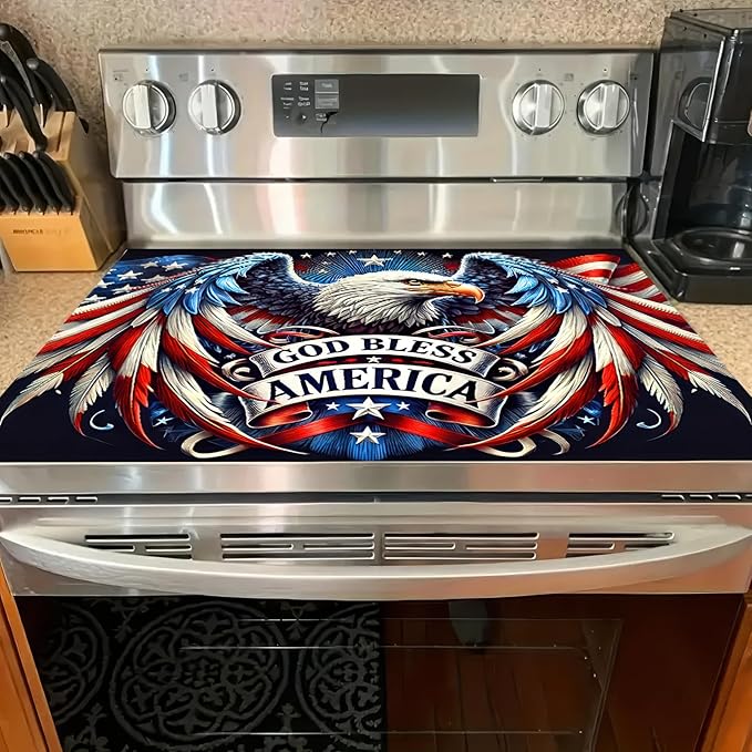 Stove Top Cover 28x20 Inch Diatomite Kitchen Mat God Bless America Eagle Design Counter Protector Heat Resistant Drying Pad for Electric Glass Cooktop Patriotic Kitchen Decor