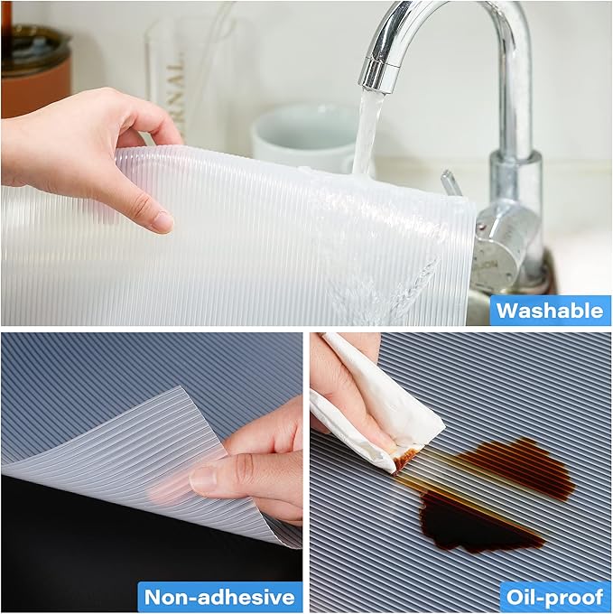 Shelf Liner, Non-Adhesive Drawer Liner, Food-Grade Material for Kitchen Cabinets, Fridge, Pantry - Non-Slip Cupboard and Bathroom Shelves Liner