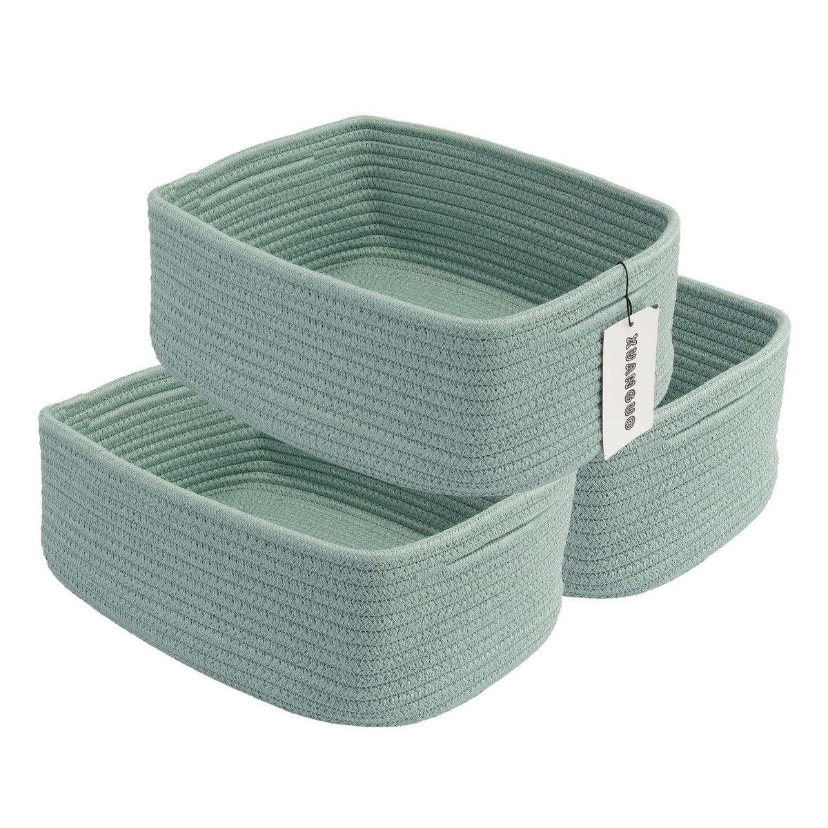 XUANGUO Small Woven Storage Baskets for Shelves, 12" x 8" x 5" - Image 1