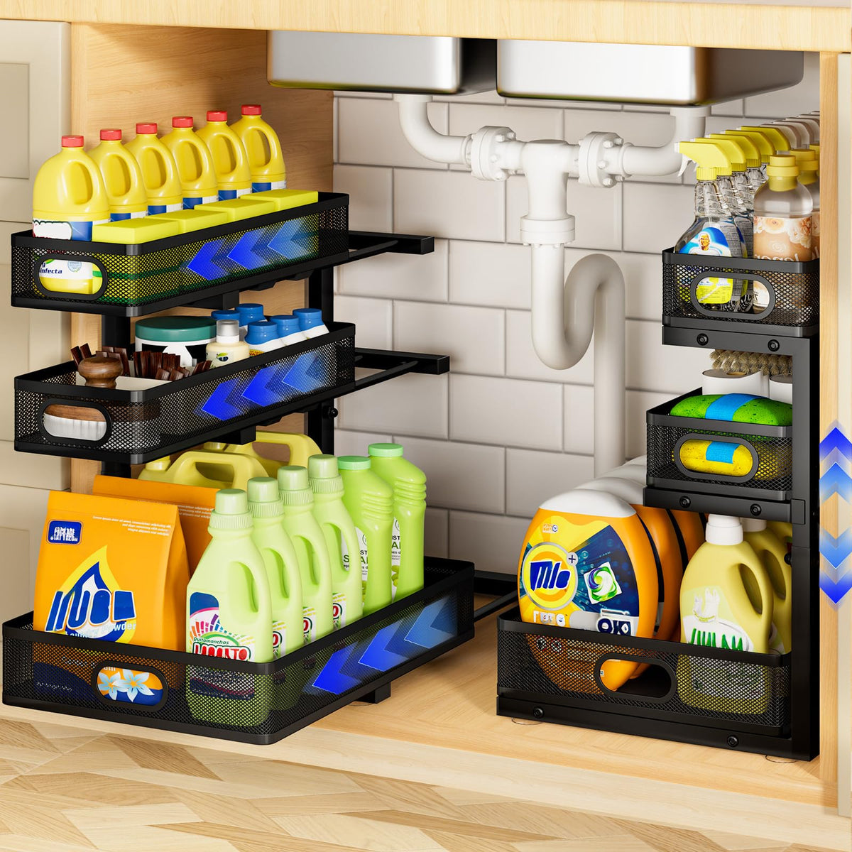 Under Sink Organizer 3 Tier, 2 Pack L-Shaped Pull-Ou | All Products - Image 1