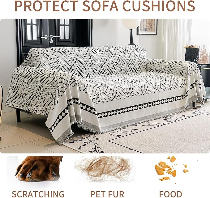 HAOMAIJIA Non Slip Couch Cover Sofa Covers for 3 Cushion Couch Washable sectional Couch Covers for Dogs pet Furniture Protector Couch Cover Blanket for Living Room (MR-Black, 71"x134")
