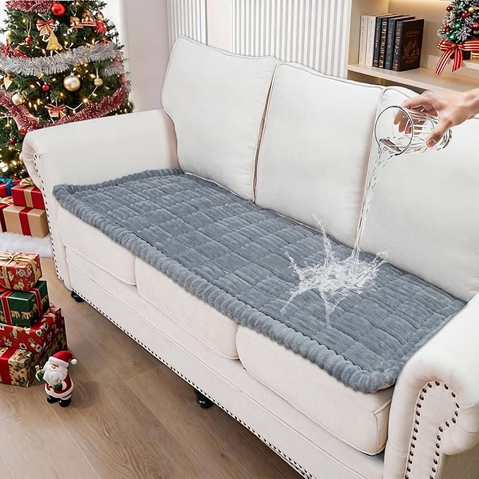 Waterproof Couch Cover for Dogs Washable,Non Slip Fuzzy Durable Couch Covers for 3 Cushion Sofa Pet Friendly Sofa Cover Dog Thick Soft Slipcovers Protector Couches Mat Bed (Light Grey, 27.6" x 82.7")