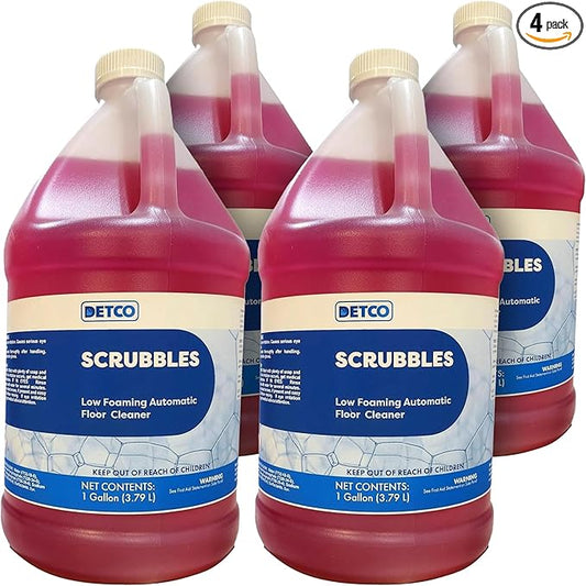 Scrubbles Low Foaming Automatic Floor Cleaner, Industrial Strength Concentrate - Deep Cleaning Solution for Concrete Floors, 2oz Per Gallon of Hot Water, 1 Gallon, Case of 4