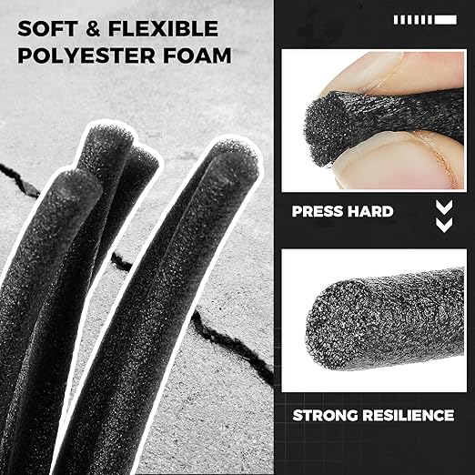 1/4 Inch x 100 ft Foam Backer Rod for Gaps Joints Concrete Crack Filler Caulk Saver Bulk Foam Backing Rod Concrete Filler Rope for Weather Stripping Door Seal (Black)