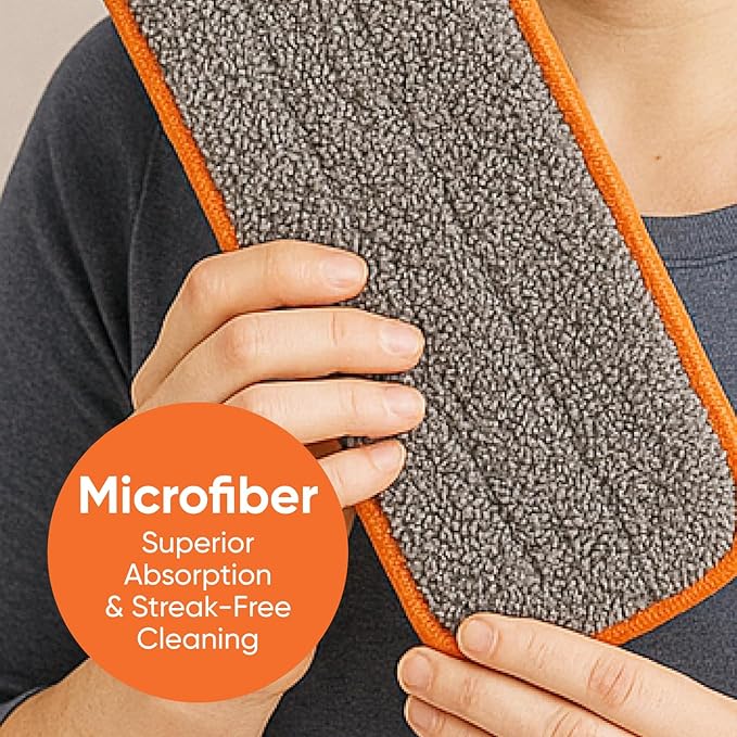 Superio Self-Wringing Microfiber Cleaning Mop with Hands-Free Wringing Blade and 3-Pack Reusable & Washable 8" x 4.5" Microfiber Mopping Pad for Home, Kitchen, Bathroom, Streak-Free Cleaning