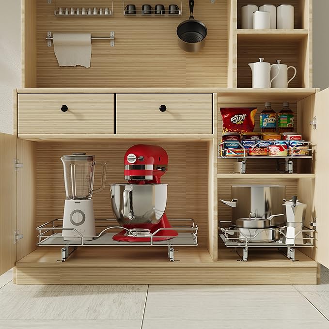 LOVMOR Pull Out Cabinet Organizer and Storage 27" W x 21½" D, Slide Out Shelves for Kitchen Cabinets