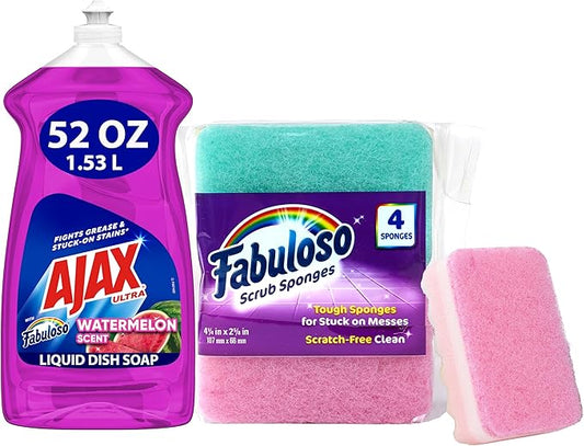 Ajax Ultra Liquid Dish Soap with Fabuloso Watermelon Scent, Fights Grease and Stuck-On Stains, Deep Cleaning Action, 52 fl oz Bottle
