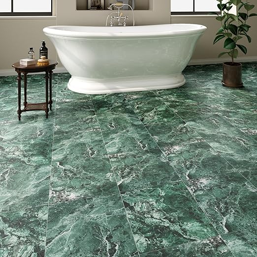 20 Pack Cover 20 Sq.Ft Peel and Stick Floor Tiles, 12” x 12” Self Adhesive Vinyl Flooring Easy DIY Installation for Kitchen, Living Room, Laundry, RV, Green Vein Marble