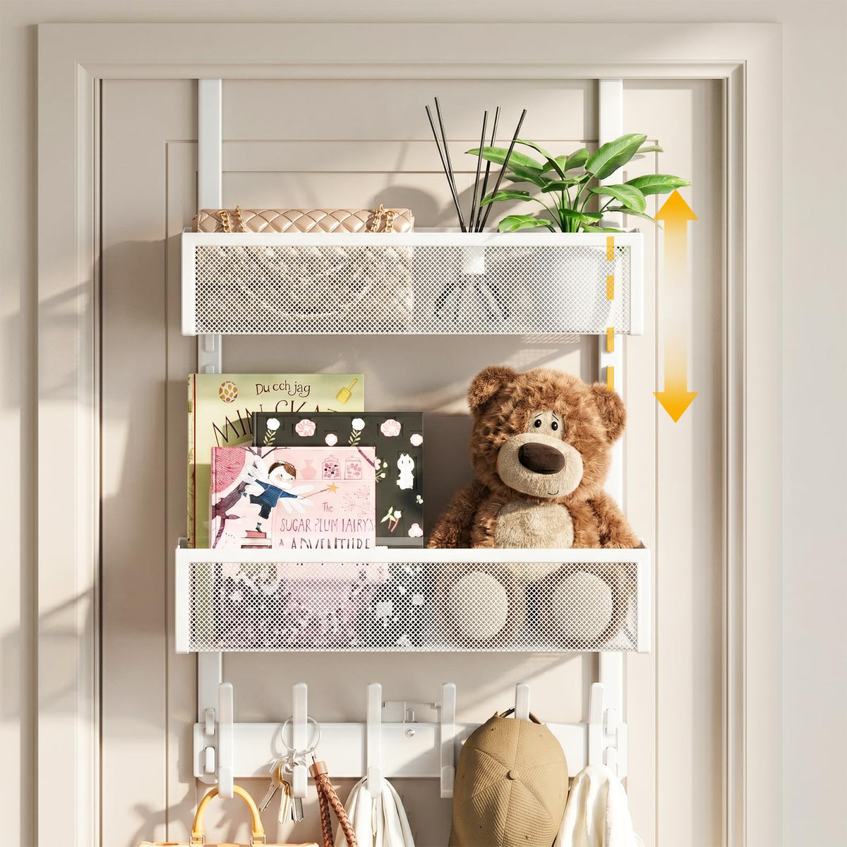 Over the Door Hooks Organizer,Door Hanger Fits Doors 1 3/4" White - Image 1