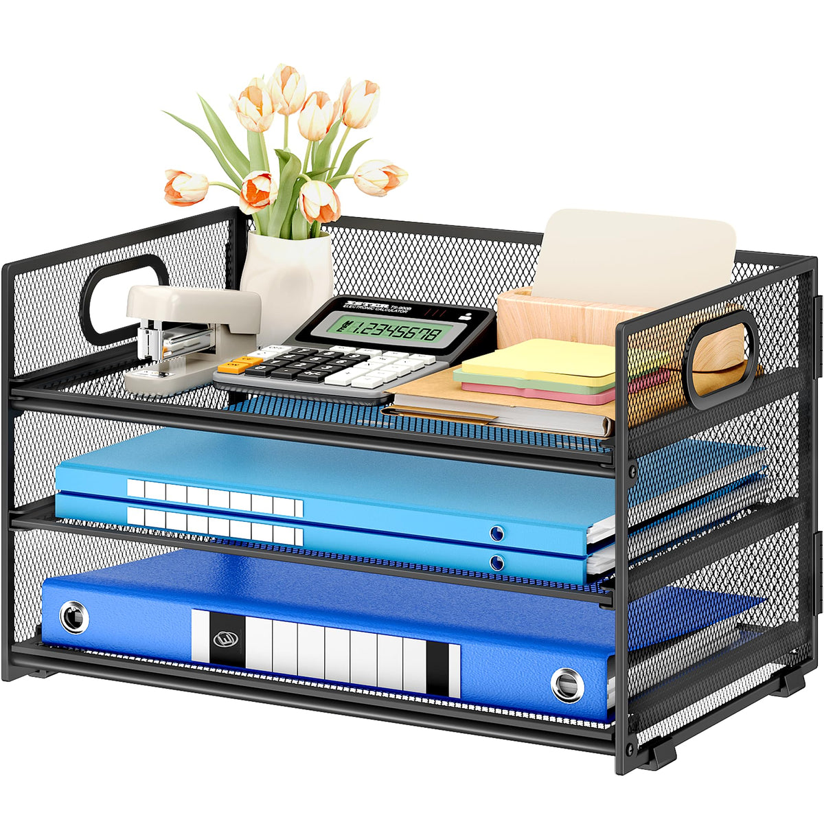 Subekyu 3 Tier Paper Letter Tray Organizer for Desk, Black Metal - Image 1