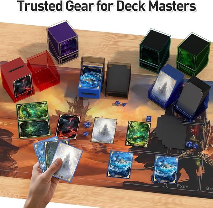 Mlikero Card Deck Cases, Acrylic Commander Deck Box Holding 100+ Sleeved Cards with Dividers, Clear Card Storage Box Fit for MTG, TCG, Sports Cards (Red)